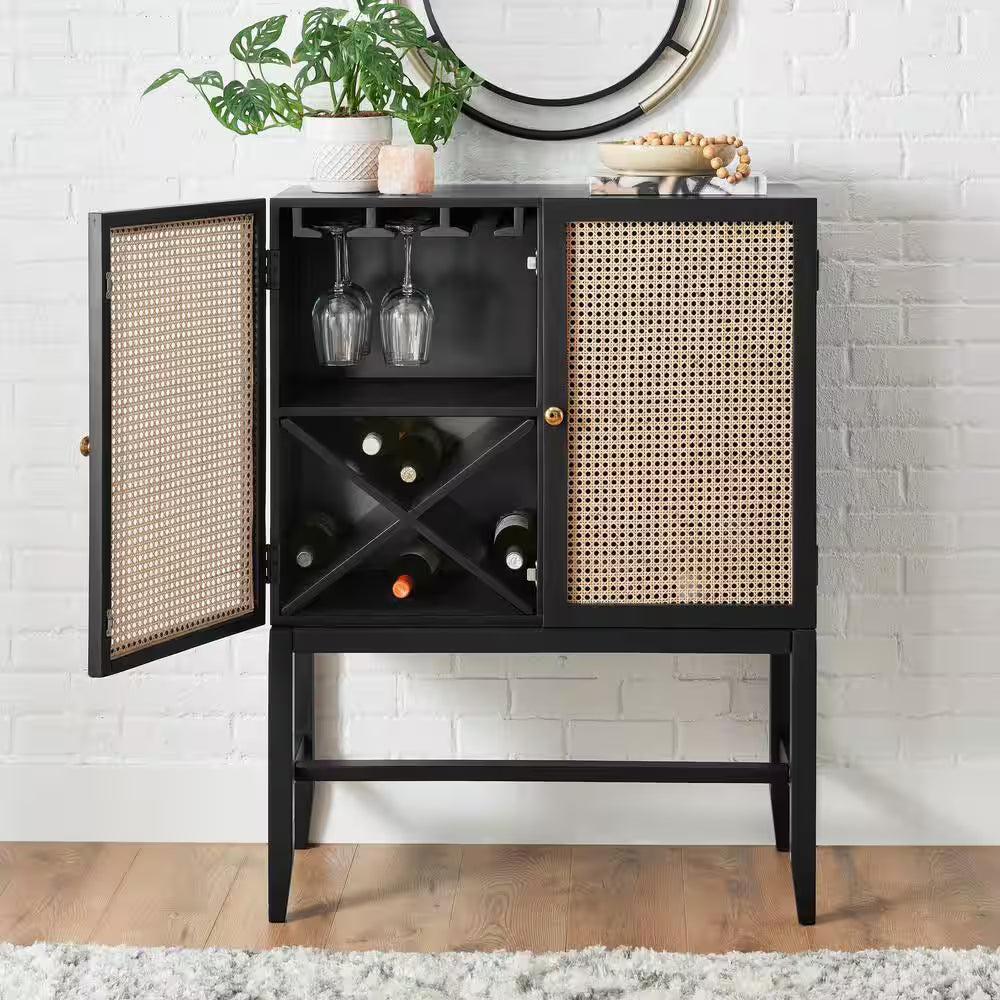 StyleWell Odell Cane Accent Bar Cabinet with Removable Wine Rack