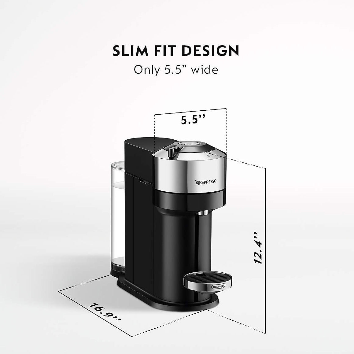 Nespresso Vertuo Next Deluxe Coffee and Espresso Machine by De'Longhi, Chrome
