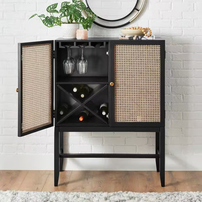 StyleWell Odell Cane Accent Bar Cabinet with Removable Wine Rack