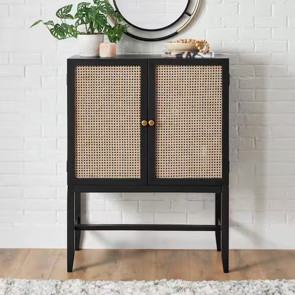 StyleWell Odell Cane Accent Bar Cabinet with Removable Wine Rack