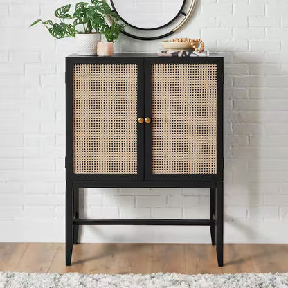 StyleWell Odell Cane Accent Bar Cabinet with Removable Wine Rack