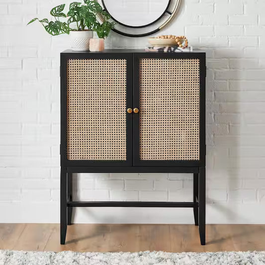 StyleWell Odell Cane Accent Bar Cabinet with Removable Wine Rack