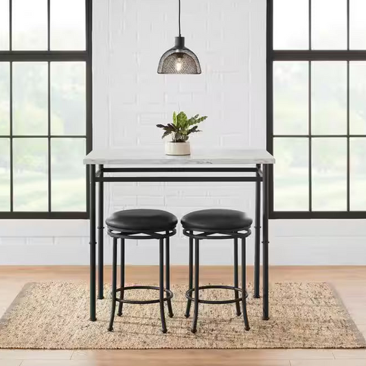 StyleWell Black Metal 3 Piece Dining Set with Faux Marble Top