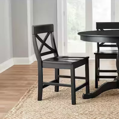 StyleWell Cedarville Charcoal Black Wood Dining Chair with Cross Back (Set of 2)