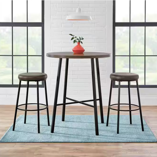 StyleWell Black Metal 3 Piece Dining Set with Chocolate Wood Top