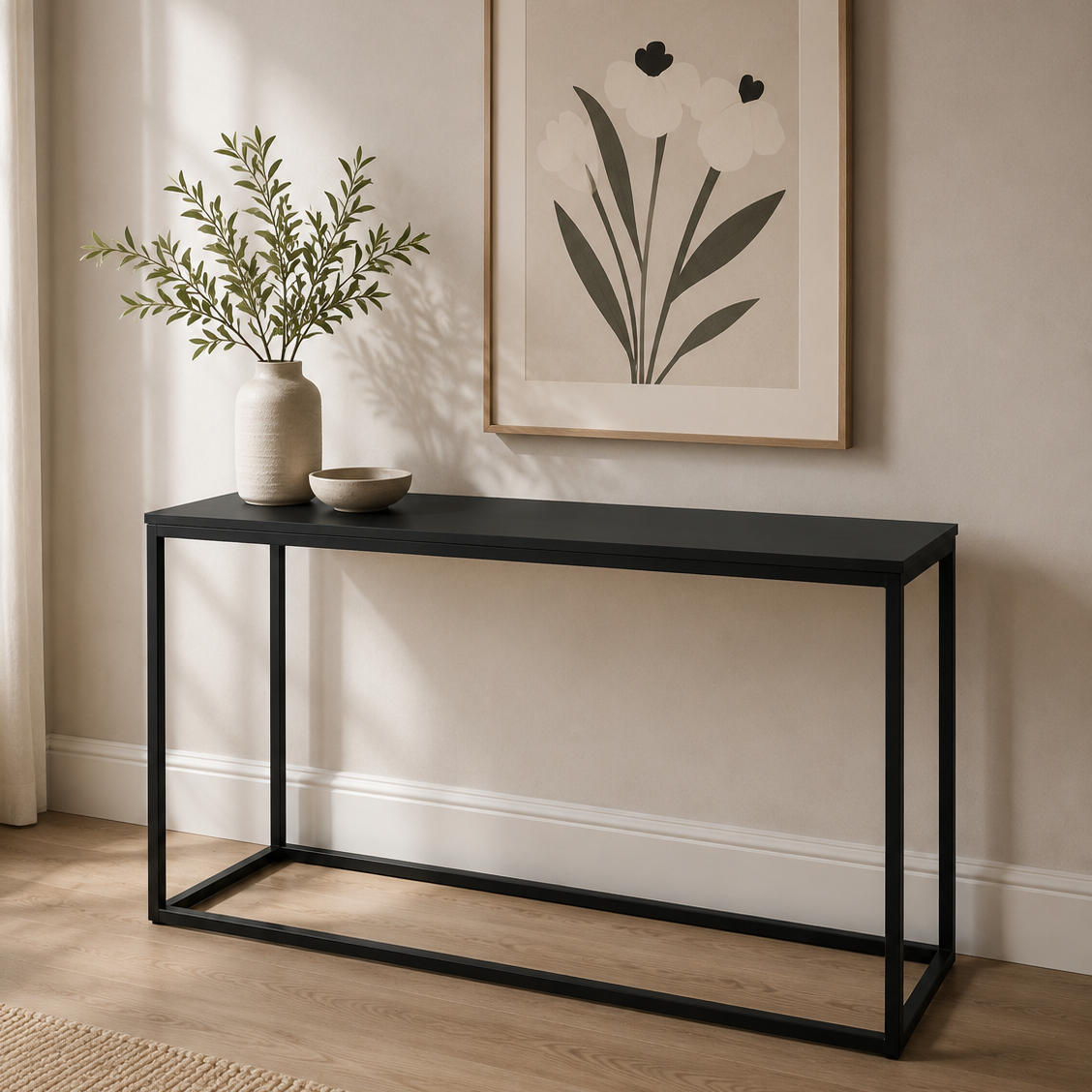 StyleWell Donnelly Black Console Table with Black Wood Top