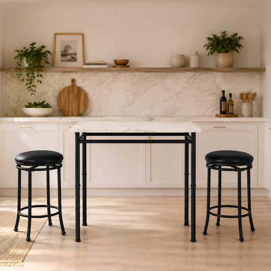 StyleWell Black Metal 3 Piece Dining Set with Faux Marble Top