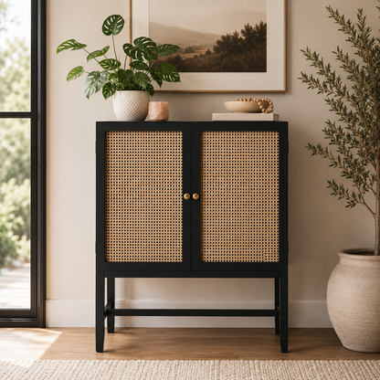 StyleWell Odell Cane Accent Bar Cabinet with Removable Wine Rack