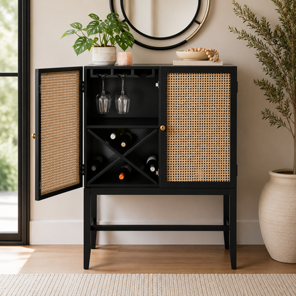 StyleWell Odell Cane Accent Bar Cabinet with Removable Wine Rack