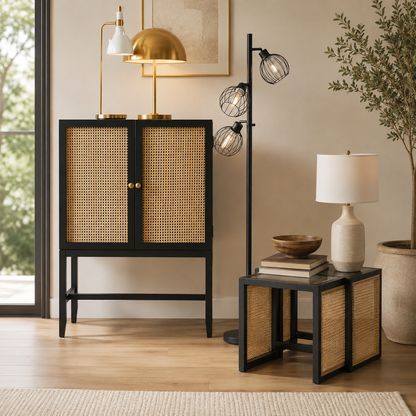 StyleWell Odell Cane Accent Bar Cabinet with Removable Wine Rack
