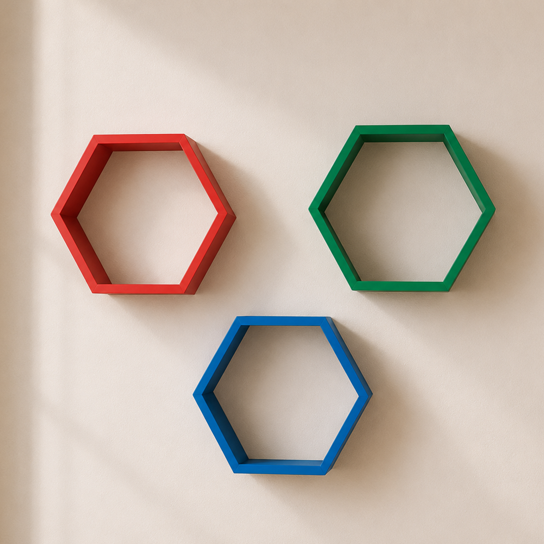 StyleWell Kids Hexagon Primary Colored Floating Wall Shelves (Set of 3)