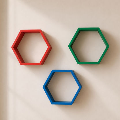 StyleWell Kids Hexagon Primary Colored Floating Wall Shelves (Set of 3)