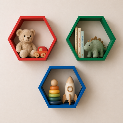 StyleWell Kids Hexagon Primary Colored Floating Wall Shelves (Set of 3)