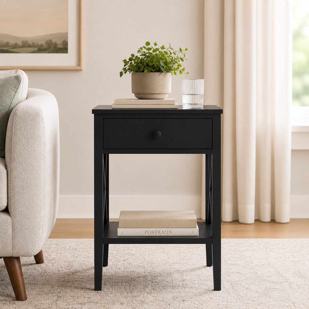 StyleWell Oakley Black Wood End Table