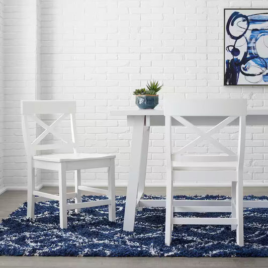 StyleWell Cedarville White Wood Dining Chair with Cross Back (Set of 2)